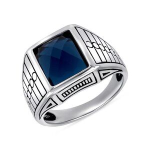 New 925 Sterling Silver 925 Men'S DEEP BLUE FACETED CZ STONE